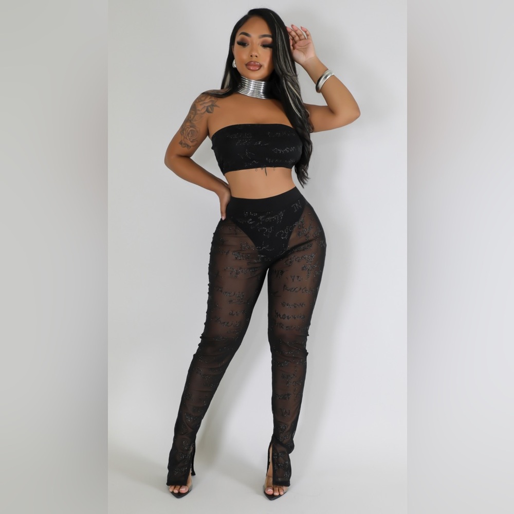 Two piece black mesh legging set